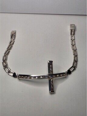 925 Sterling Silver Bracelet with Luminous Zirconia Cross 8"